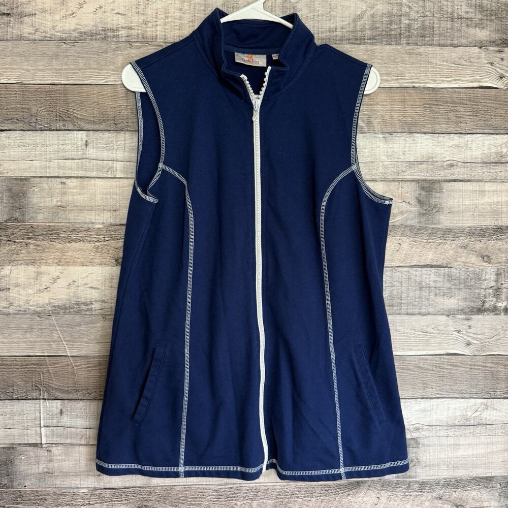 Quacker Factory Women's Blue Zip Up With Rhinestone Zipper Size M